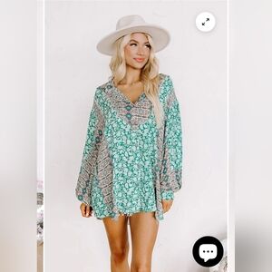 NEW POL Oversized Paisley Shirt - Teal, Sz Medium